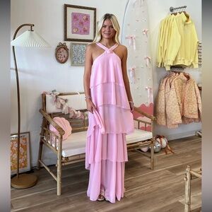 Pink Layered Maxi Dress / Baby Shower